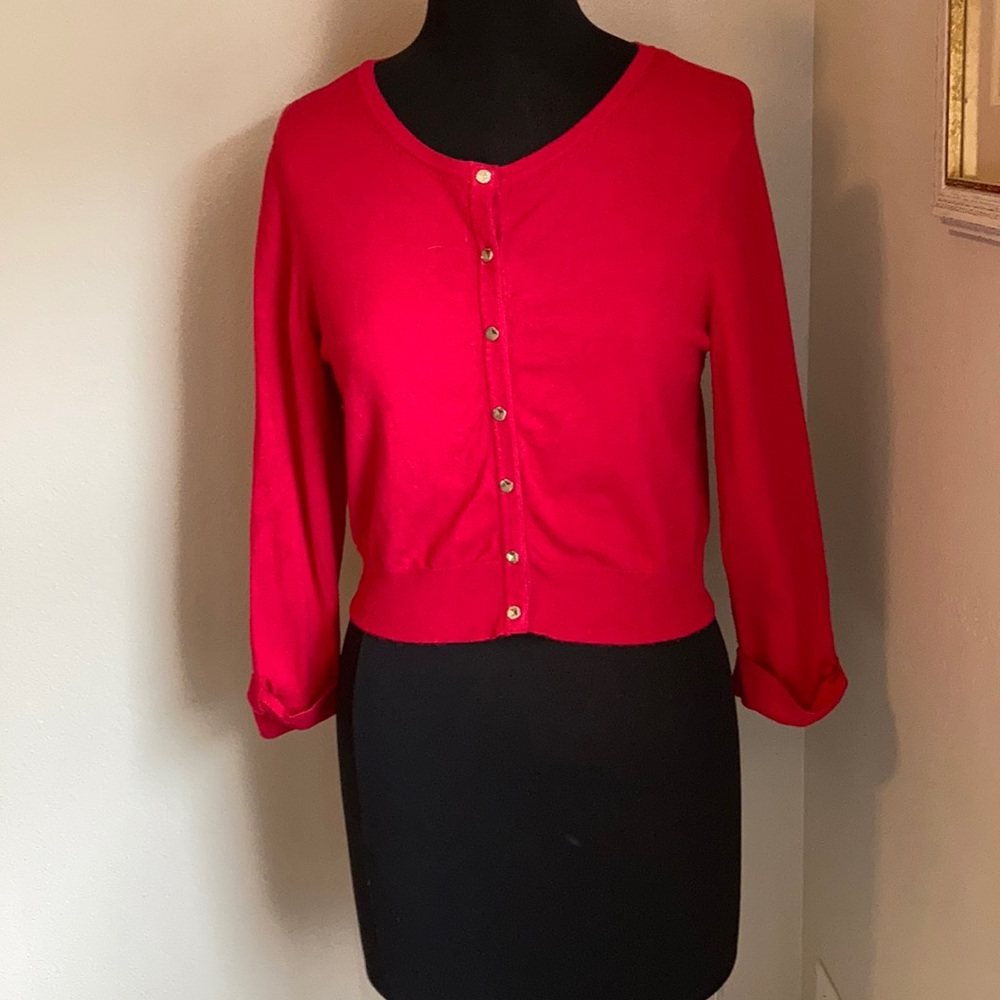 Lightweight Red Sweater with Bow Detail on Cuffs